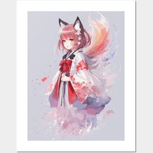 Kawaii baby in Kitsune fox kimono Posters and Art